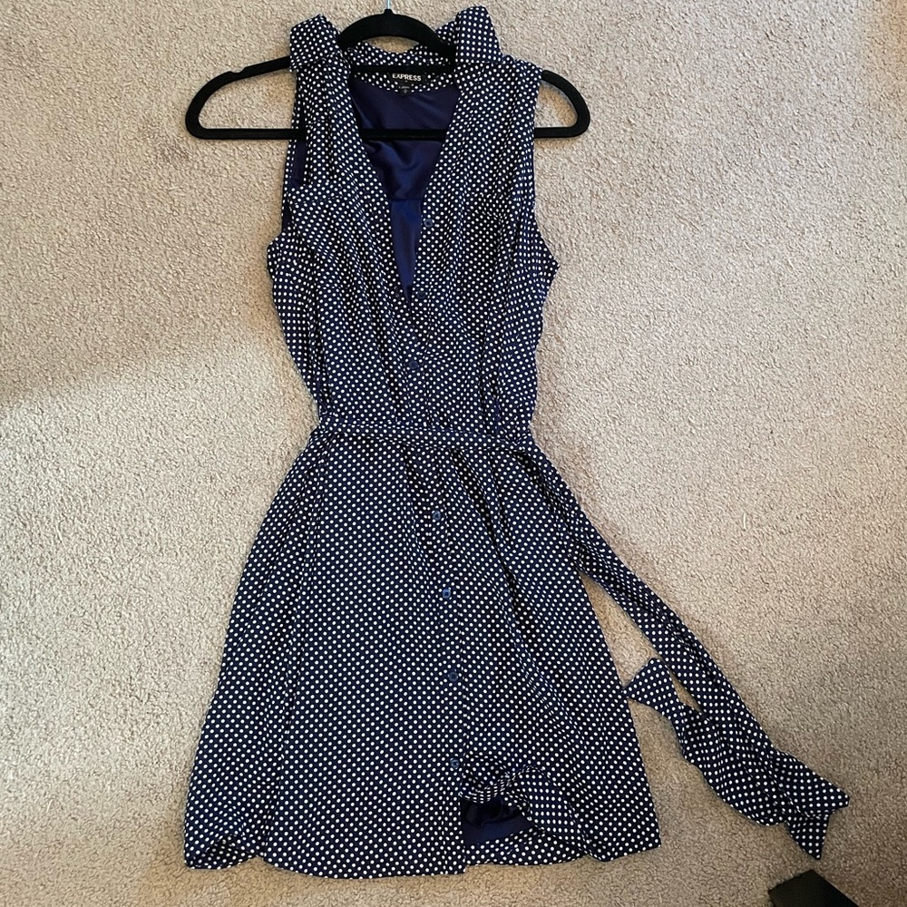 Blue and white polka dot express dress